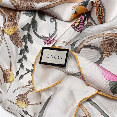 gucci flower print square scarf|gucci scarves with fur trim.